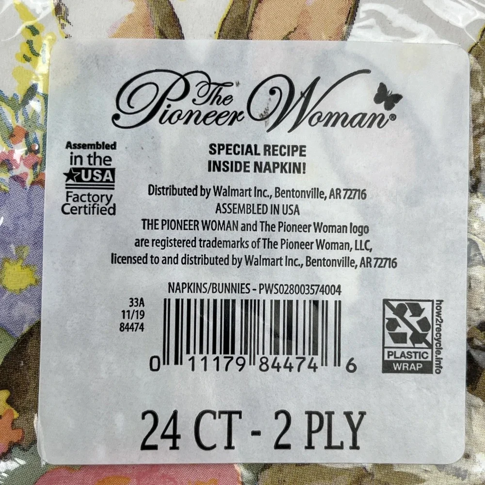 The‎ Pioneer Woman Bunnies Easter Spring Paper Napkins, 24 Count 2-Ply NEW